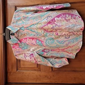 Lauren Ralph Lauren Petites Paisley Floral pastel 3/4 sleeve button down petite